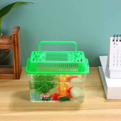 Gatuida Mini Fish Tank Portable Handheld Plastic Aquarium with Lid for Turtles and Pet Fish Easy to Clean and Carry 5.90X4.33X3.74In Transparent Design for Travel and Outdoor Use