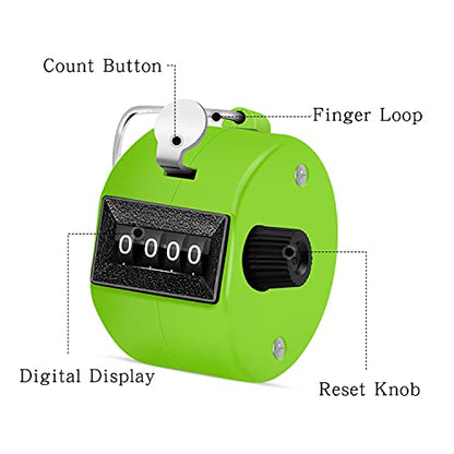 Eliamo 12 Pcs Hand Tally Counter 4-Digit Lap Counter Clicker, Manual Mechanical Handheld Pitch Click Counter with Finger Ring for School Golf & Knitting Row Croche - color: Green