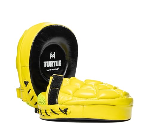 HIT N Move Turtle Boxing Mitts | Indented Punching Pads | Sparring Gear for Boxing, MMA, Kickboxing, Muay Thai, Martial Arts Training Equipment, Genuine Leather, High-Performance Focus Mitts - color: Yellow