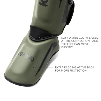 Muay Thai Shin Guards, Muay Thai Martial Arts Kicking Leg Instep Protection Pads Sparring Gear,for Kickboxing MMA Training and Sparring,Professional MMA Equipment - color: Olive Green, size: Large