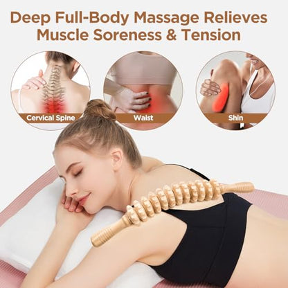 Wooden Cellulite Massage Roller for Legs and Thighs - Handheld Fascia Blaster Tool for Muscle Relief, Lymphatic Drainage & Body Sculpting - Anti Cellulite Massager for Women and Men (12 Wheel) - color: Wooden Bend
