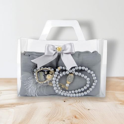 Premium Hijab Gift Set – 3-Piece Muslim Set with Chiffon Scarf, Prayer Beads (Tasbih) & Zikr Counter - color: Gray