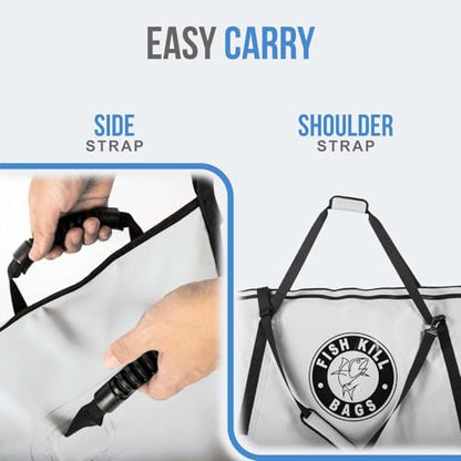 Flat PVC Tarpaulin Insulated Fish Cooler Kill Bag - Waterproof Fishing Cooler Bag with Easy Grip Carry Handles - Portable Soft Cooler - 3 Sizes - size: 180 Quarts 60" x 24"