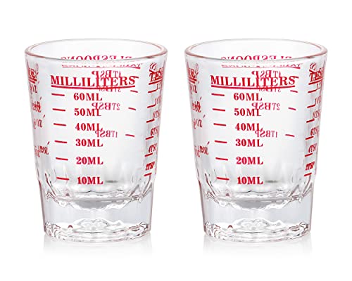 Measuring Cup 2 Pieces Shot Glass Measuring Cup with 4 Kinds of Measuring Scale for Small Amount Liquid (Red, 60ml) - color: Red, size: 60ml