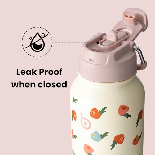 BOTTLE BOTTLE 32oz Insulated Water Bottle with Pill Box | Stainless Steel,Sport Water Bottle, with Straw Dual-use Lid and Pill Box, Design for Gym - color: buds rain