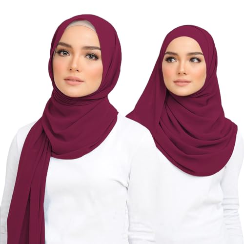 Premium Chiffon Hijab Head Scarf Shawl Wrap for Muslim Women Lightweight - color: Dark Red