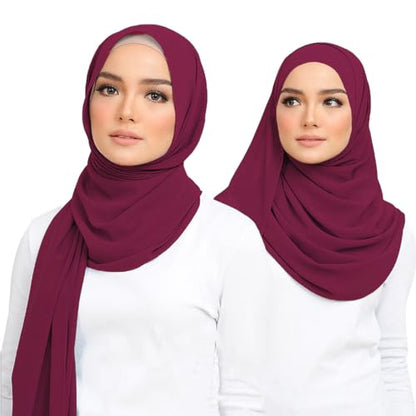 Premium Chiffon Hijab Head Scarf Shawl Wrap for Muslim Women Lightweight - color: Dark Red