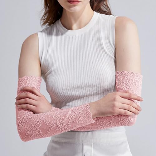 Fingerless Lace Arm Sleeves for Women for Wedding Tea Party - color: 1 Pink