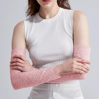 Fingerless Lace Arm Sleeves for Women for Wedding Tea Party - color: 1 Pink