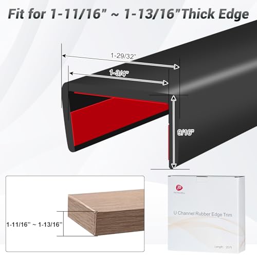 Rubber Edge Trim, 1-3/4 inch (45mm) Wide U Channel Edge Trim, Big Size U Shaped Trim, Self Adhesive Edge Banding for Plywood, Woods,Interior Doors, Countertop, Length 20Ft, Black - size: Size1-3/4"(Fit 1-11/16"~1-13/16"), L20'