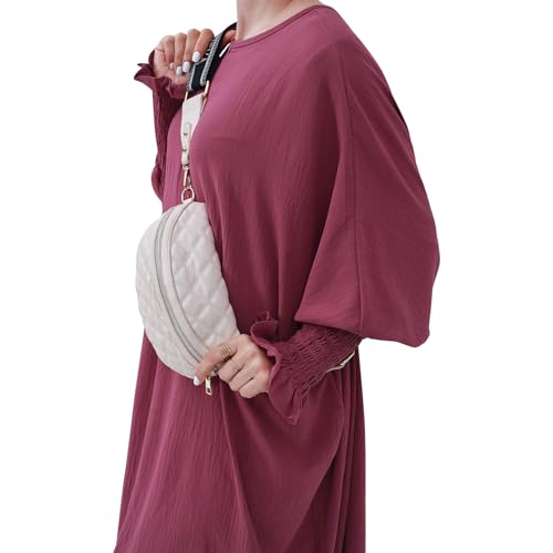 Lenmipot Islamic Women Jilbab Abayas Muslim Abaya Dress for Women Middle East Kaftan Dubai Dress Eid Prayer Clothes - color: Dark Red