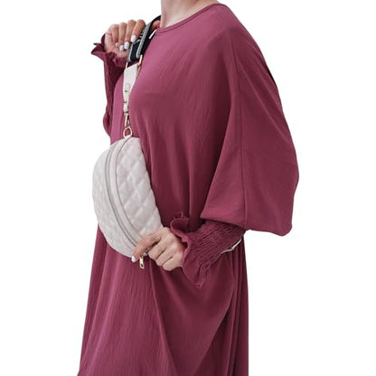 Lenmipot Islamic Women Jilbab Abayas Muslim Abaya Dress for Women Middle East Kaftan Dubai Dress Eid Prayer Clothes - color: Dark Red