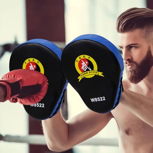 Boxing Punch Mitts, PU Boxing Pads Curved Focus Mitts, Adjustable Punching Hand Pads for Martial Arts Karate MMA Muay Thai - color: Blue