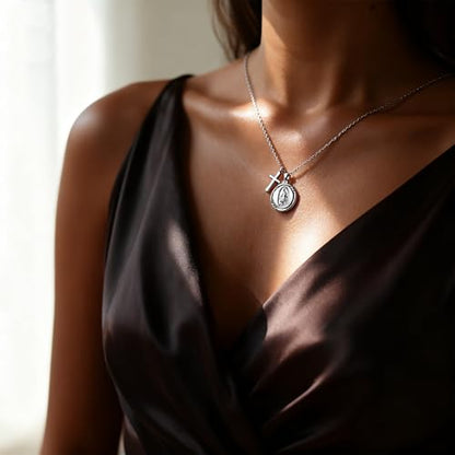 Dainty Silver Necklace for Women - Ankh Jesus Horse Celtic Cross Necklace for Women, Dainty Charm Spider Christian Gifts for Friends Sister Mom, Birthday, Christmas, Mother's Day, Graduation Gifts - style: Mother Mary