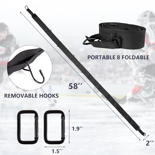 Hockey Hanger 58Inch Portable Gear Rack Organizer with 2 Adjustable Hooks for Home, Outdoor, Ice Hockey, Skating, Camping, Fishing