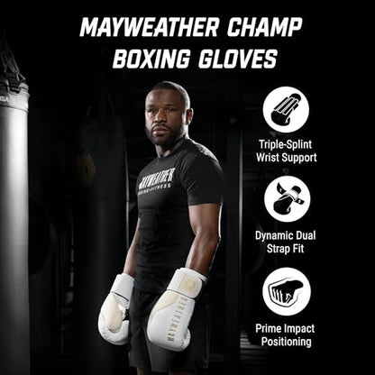 Hayabusa Mayweather Champ Boxing Gloves for Men and Women - color: White/Gold, size: 16oz
