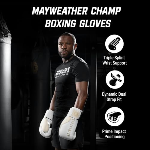 Hayabusa Mayweather Champ Boxing Gloves for Men and Women - color: White/Gold, size: 12oz
