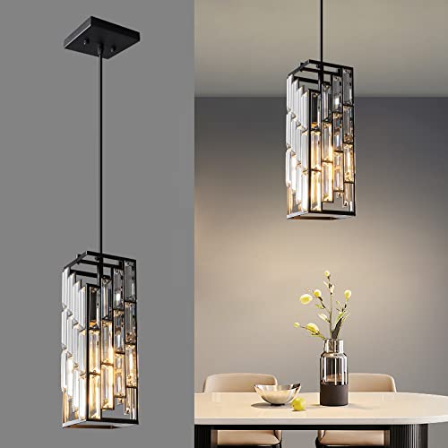 Black Pendant Lighting Modern Pendant Light, Mini Crystal Chandeliers,Adjustable Pendant Light Fixture for Kitchen Island Dinning Room Bedroom (1 Pack) - color: Black, size: 1-Pack