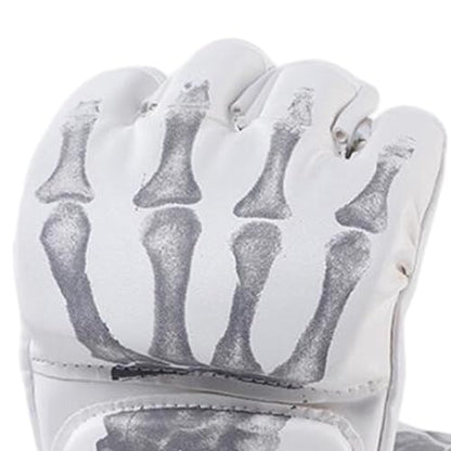 Boxing Gloves Gear Open Palm MMA Half Mitts Lightweight Breathable PU Leather Shock Pad Half Finger Suitable for Adults Men Women Fitness M, White Skeleton