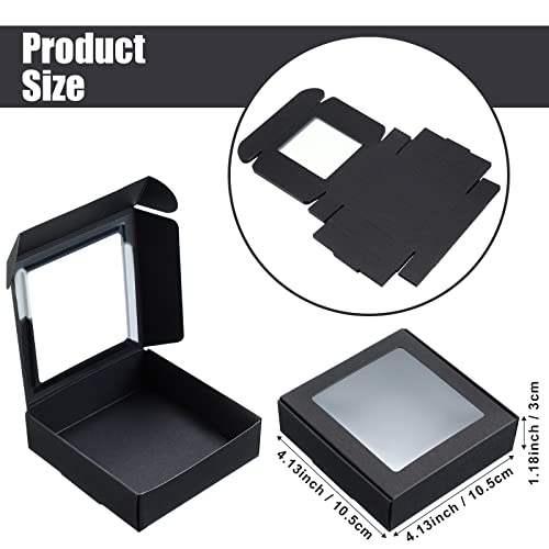 Zonon 30 Pcs Kraft Paper Boxes with Window 4.13 x 4.13 x 1.18 Inch Candy Packaging, Small Gift Boxes, Soap holder, Mini Treat Packaging for Bakery Chocolate Jewelry Display (Black) - color: Black