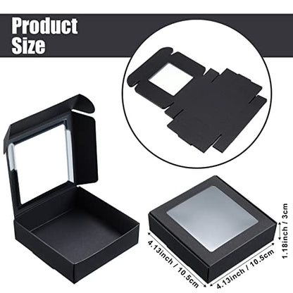 Zonon 30 Pcs Kraft Paper Boxes with Window 4.13 x 4.13 x 1.18 Inch Candy Packaging, Small Gift Boxes, Soap holder, Mini Treat Packaging for Bakery Chocolate Jewelry Display (Black) - color: Black