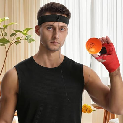 Boxing Ball - Funny Head-Mounted Adjustable Gear, Gym Punch Reflex Trainer with Comfortable Headband, Fight Speed Equipment, Striking Reflexes Device, Equipment for Men Women - color: Orange