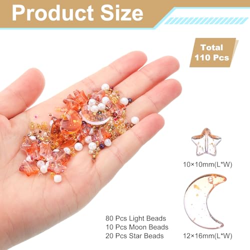 uxcell 110Pcs Star Moon Beads, Star Moon Acrylic Pearl Beads Crystal Glass Spacer Bead for DIY Making Jewelry Bracelets Craft, Brown - color: Brown