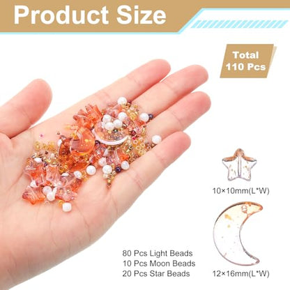 uxcell 110Pcs Star Moon Beads, Star Moon Acrylic Pearl Beads Crystal Glass Spacer Bead for DIY Making Jewelry Bracelets Craft, Brown - color: Brown