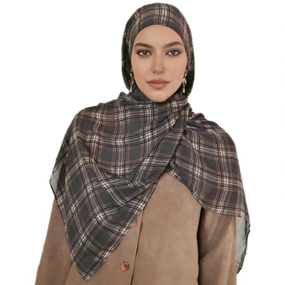 Hijab Scarf for Women Fashion Printed Modal Hijab Head Wrap Scarves Lightweight Long Scarf Shawls - color: Checkered