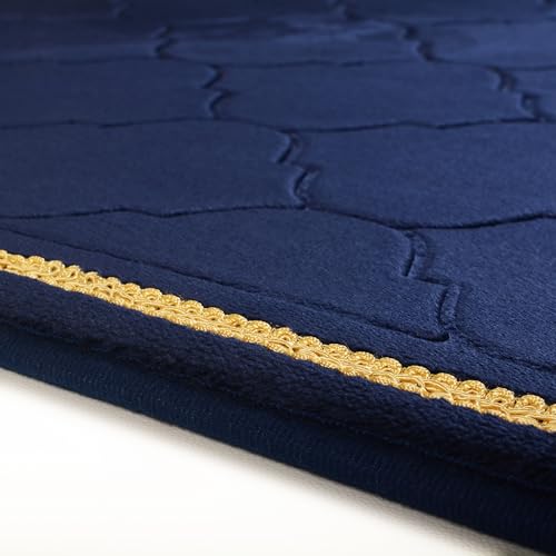 Muslim Prayer Rug with Tasbih Prayer Beads, Soft Memory Foam Prayer Matt Islam, Padded Islamic Prayer Mat Thick for Men and Women, Janamaz, Sajadah (25.6" x 43.3", Navy Blue) - color: Navy Blue