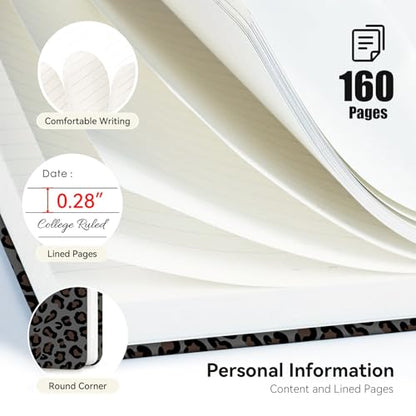 Lined Spiral Journal Notebook, A5 College Ruled Spiral Notebook for Women, Hardcover with Elegant Design for Work and Note-Taking, 5.5 * 8.25 inch, 160 Pages, Leopard Print - color: Leopard Print 1
