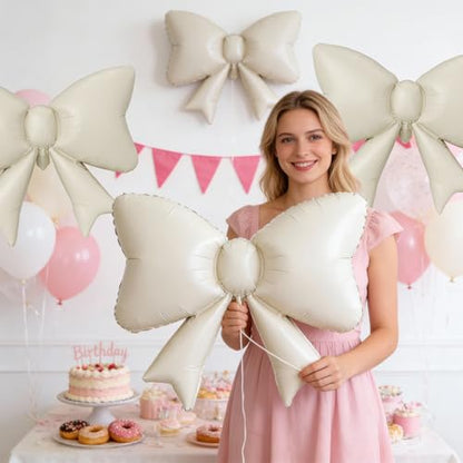 Cream Bow Balloons, 6 Pcs Matte Foil for Girls Wedding Engagement Party - style: Matt Bow Cream