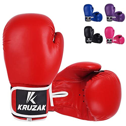 Kruzak Plain Boxing Gloves for Sparring, Kickboxing, Muay Thai, Martial Arts & MMA Fighting - Men & Women Punch Bag Mitts Training and Focus Pads Punching - color: Red, size: 16 oz