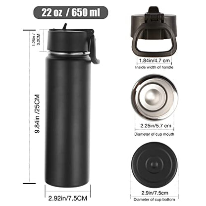 Volhoply Insulated Water Bottles with Straw Bulk 4 Pack, 22 oz Stainless Steel Sports Bottle with Handle Lid,Double Walled Vacuum Metal Water Cups with Wide Mouth, Reusable Waterbottle(Mix,4 Set) - color: Mix
