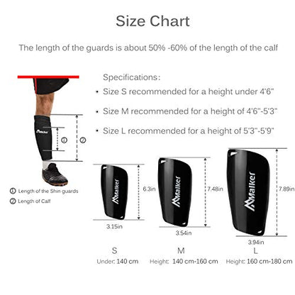 Malker Soccer Shin Guards for Kids Youth Adults Shin Guards Pads with Sleeves, Lightweight and Compact, Protective Soccer Equipment - color: Black, size: Large