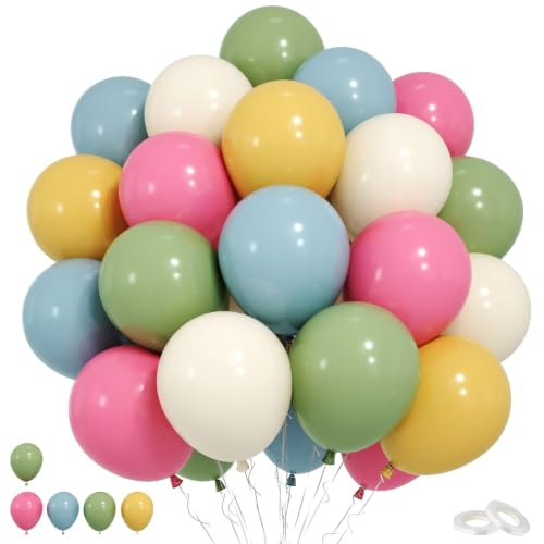 Pink Green Blue Yellow Balloons,50Pcs 12 Inch Floral Bridal Shower Decor - color: Pink Blue Green
