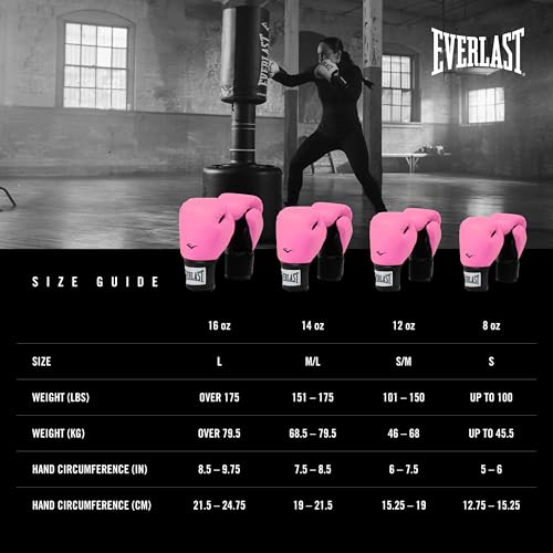 Everlast Prostyle 2 Boxing Gloves, Entry Level Training Gloves for Men and Women, Secure Fit Hook and Loop Closure & Ventilation, Heavy Bag & Speedbag Training - color: Pink, size: 12 oz