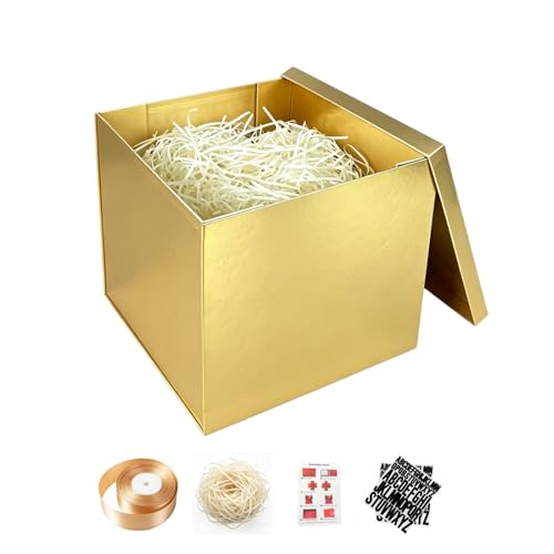 PACKGILO Gold Gift Box with Lid 10x10x8 Inches Gold Box - color: 10X10X8Inch-Gold-Pack of 1