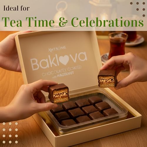 Baklava Pastry with Hazelnut | Chocolatey Coated Turkish Baklava | 9.51 oz (270 g) | Baklava Chocolate Gift Box, Premium Halal Snack, Elegant Ramadan & Eid Gift | Perfect for Parties, Family Gatherings, Corporate Events, or Festive Celebrations (Hazelnut)