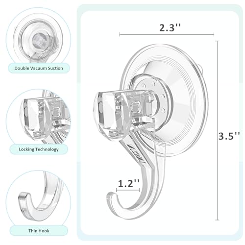 VIS'V Shower Suction Cup Hooks, Removable and Reusable, Clear, Small, 2 Pcs | Clear Invisible Design, Locking Suction Technology, Dual Vacuum Suction, Heavy Duty, Fits for Smooth Flat Surfaces