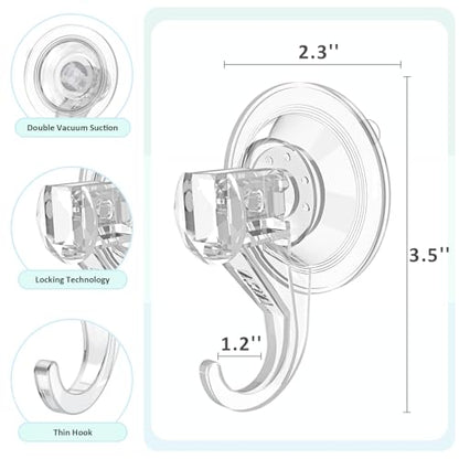 VIS'V Shower Suction Cup Hooks, Removable and Reusable, Clear, Small, 2 Pcs | Clear Invisible Design, Locking Suction Technology, Dual Vacuum Suction, Heavy Duty, Fits for Smooth Flat Surfaces