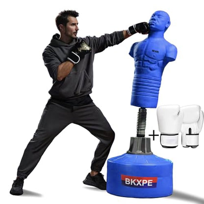 Adjustable Punching Dummy – Freestanding Silicone Punching Bag with Telescopic Height, Stable Large Base for Adults, Boxing, Kickboxing, MMA & Home Gym Training - color: Blue