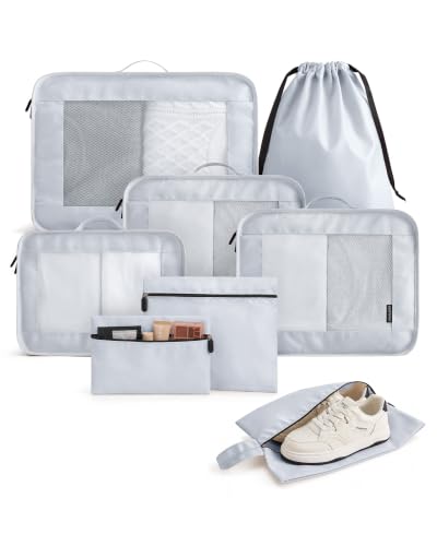 LIGHT FLIGHT 8 Set Packing Cubes for Travel, Cruise Ship Travel Essentials - color: Lunar Mist Grey