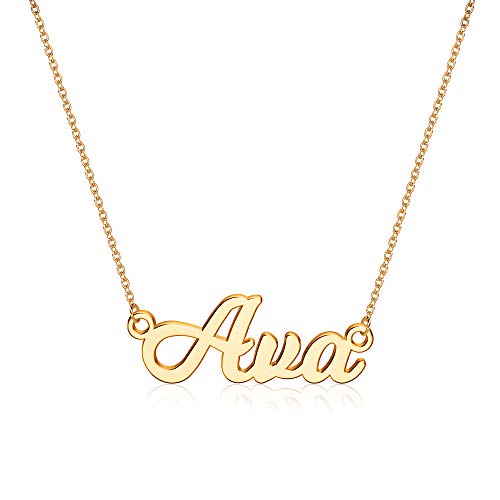 Ursteel Custom Name Necklace Personalized, 14K Gold Plated Personalized Name Necklace Dainty Name Plate Necklace Jewelry Personalized Gifts for Women - style: Ava