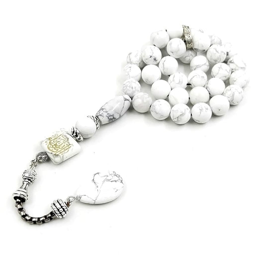 ALBASHAN Inshanllah Tasbih Natural HOLOLITE STONE white Turquoises misbaha isalmic eid gift Muslim prayer beads arabic fashion accessory - size: 10mm x 99 beads