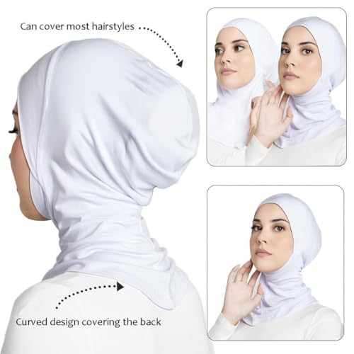 Women Slouchy Beanies Cap Soft Hijab Cap Under Scarf for Women Muslim Jersey Hijab Undercaps(1PC/2PC) - color: White