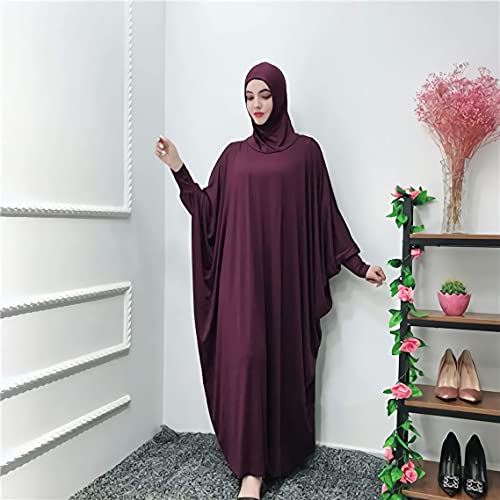 FPOVFPO Womens Solid One-Piece Prayer Dress Muslim Abaya Islamic Maxi Breathable Ramadan Dress Kaftan Hijab - color: Purple