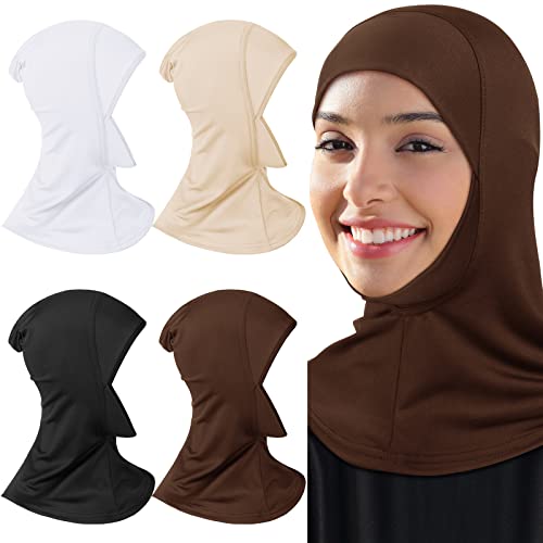 Geyoga 4 Pieces Modal Hijab Cap - color: Black, White, Dark Brown, Beige