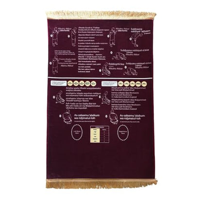 Bilingual Guided Prayer Mat with English Reading & Arabic Recitation Guide, Non-Slip Salah Prayer Mat with Instructions for Prayer Learning, Meditation (Red, 70x110cm)