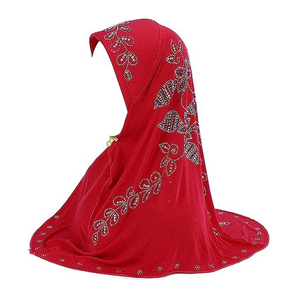 RARITYUS Women Bling Rhinestone Pearl Instant Scarf Muslim Hijab Fashion Shawl Head Wrap Turban Cap with Flower Accent - color: Z Color 6